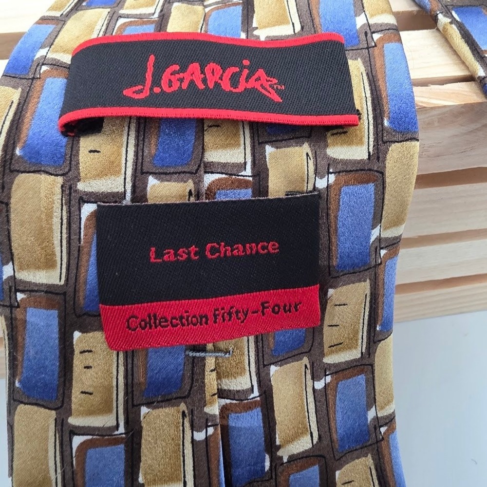 J Garcia Last Chance Collection Fifty-Four Silk Tie Blue‎ Gold Geometric Mens